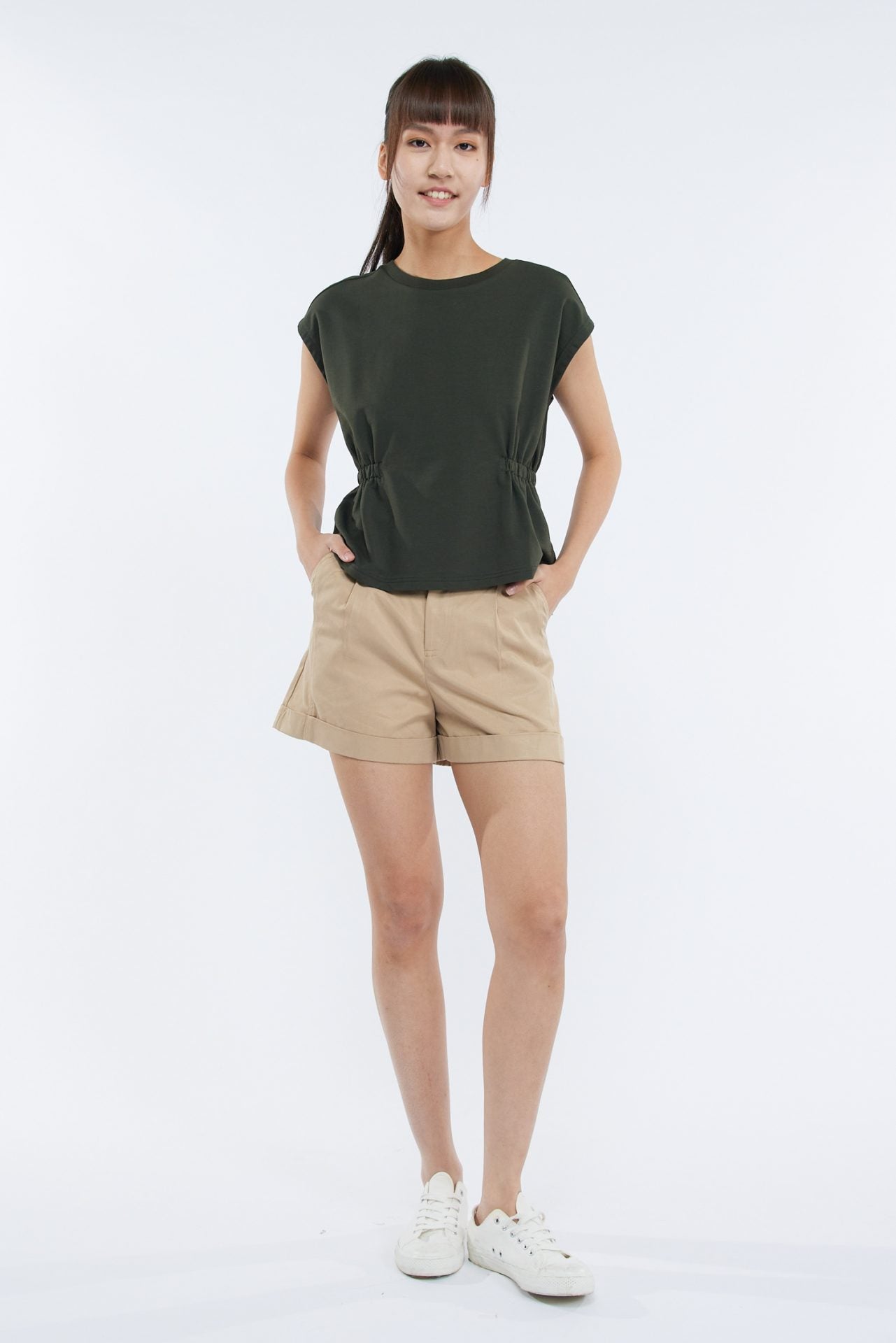 Cotton Rayon Pleated Shorts