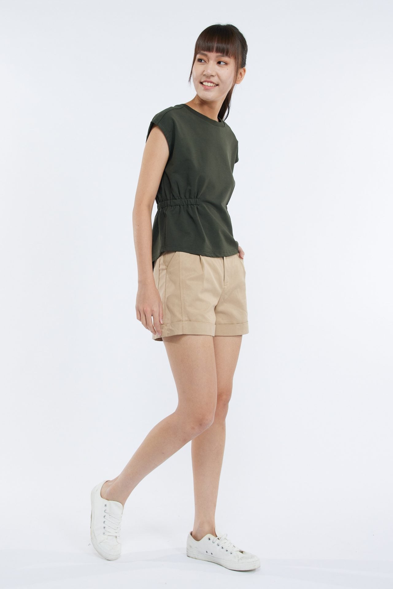 Cotton Rayon Pleated Shorts